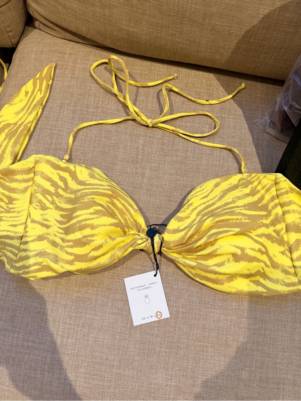 Skatie Yellow Zebra Print Bikini Top